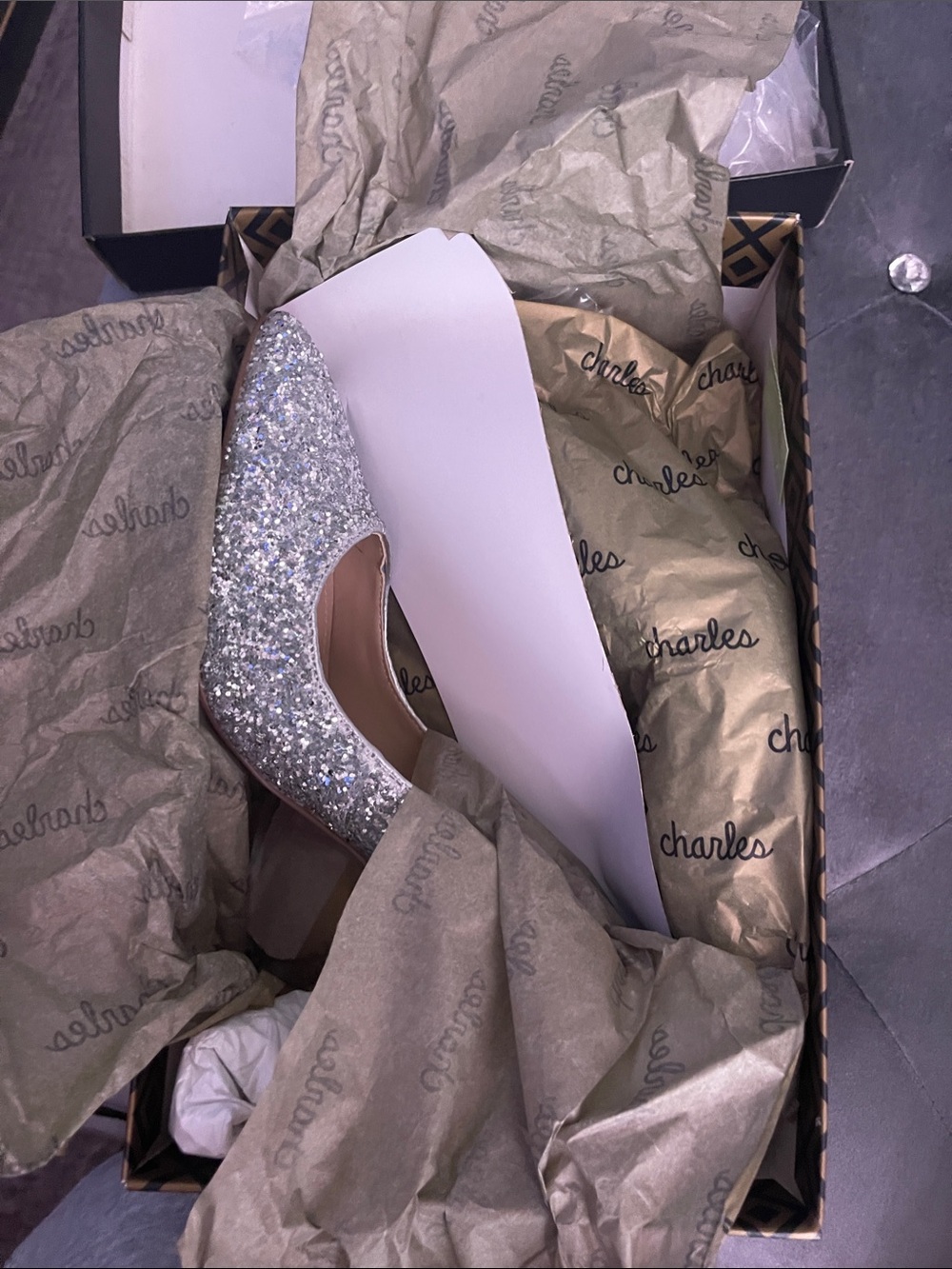 Charles David Silver Glitter Pointed Pump